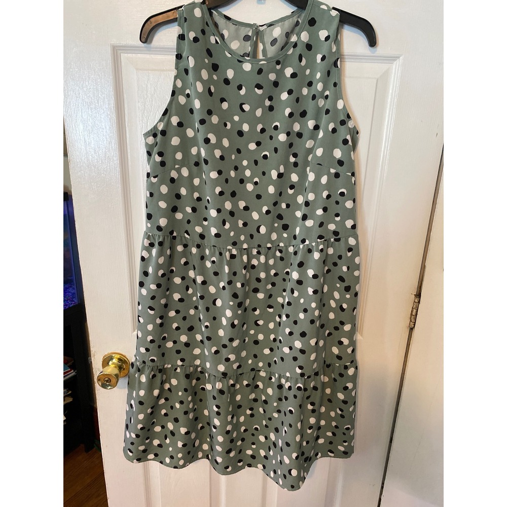 SHEIN Sage Green Polka Dot Tiered Sleeveless Midi Dress with Pockets XL US 12
